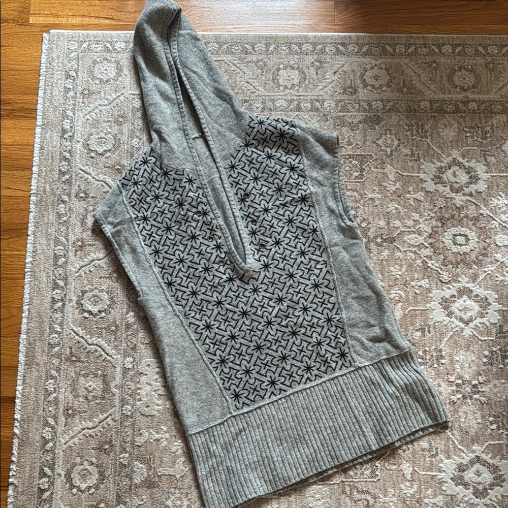 Free People Gray Patterned Hooded Sweater Vest
